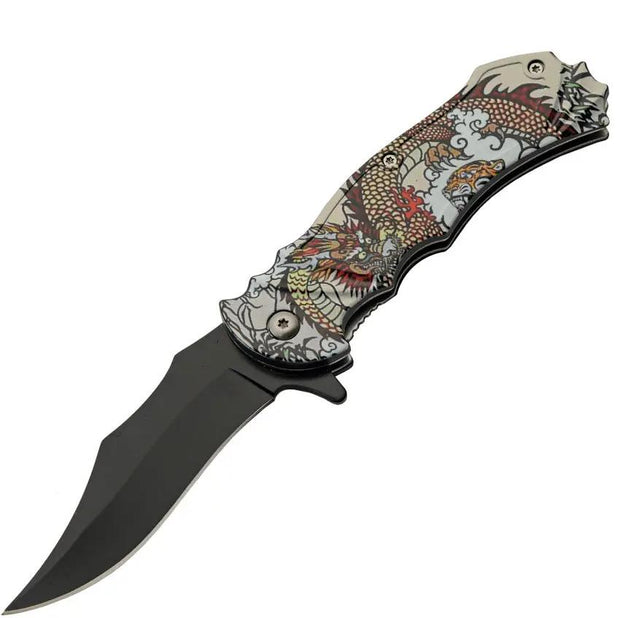 Meiji Dragon Linerlock Assisted Opening Knife 3.5in Clip Point ABS Handle for Collectors by China Made