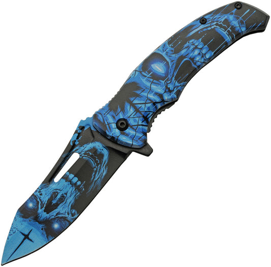 China Made Skull Linerlock A/O Blue 300577-BL