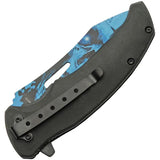Skull Linerlock Knife With Assisted Opening Blue Artwork 3D Skull Handle Pocket Clip Collectors by China Made