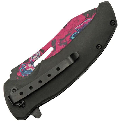 Skull Linerlock Knife With Assisted Opening Pink 3D Skull Artwork for Collectors by China Made