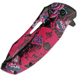 Skull Linerlock Knife With Assisted Opening Pink 3D Skull Artwork for Collectors by China Made