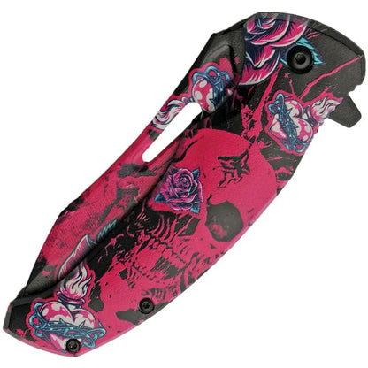 Skull Linerlock Knife With Assisted Opening Pink 3D Skull Artwork for Collectors by China Made