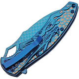 Dragon Linerlock Knife Assisted Opening Blue Titanium 3.75in Blade For EDC Enthusiasts by China Made