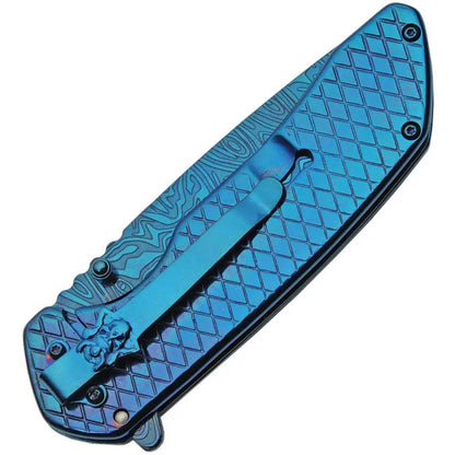 Samurai Framelock Knife Blue Titanium Coated Blade 3.5In, 4.75In Closed, Extended Tang, EDC Collectors by China Made
