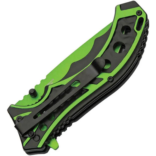 Rite Edge Caution Liner Lock Assisted Opening Green Knife - Enhanced Convenience With Pocket Clip And Lanyard Hole by Rite Edge