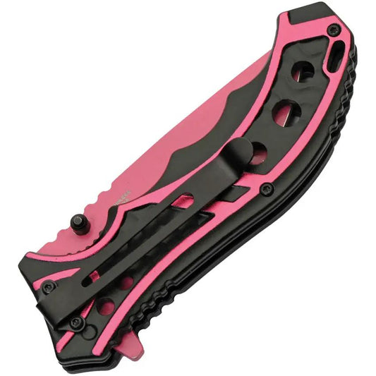 Rite Edge Caution Linerlock Assisted Opening Pink 300585 PK - Pink Finish Stainless Blade Black Pink Aluminum Handle by Rite Edge