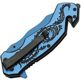 Rite Edge Flying Dragon Linerlock Knife - Blue Coated Stainless Blade Aluminum Handle Glass Breaker Belt Cutter by Rite Edge