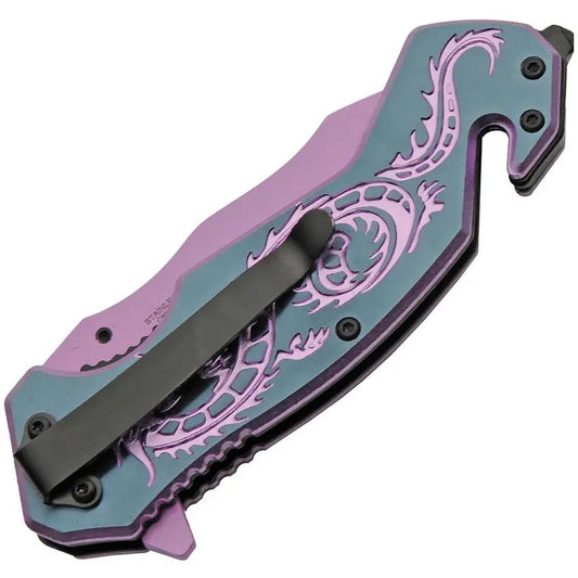 Rite Edge Flying Dragon Linerlock Purple - Assisted Opening EDC Knife With Belt Cutter Glass Breaker by Rite Edge