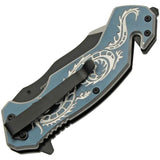 Rite Edge Flying Dragon Linerlock Knife - Two Tone Stainless Blade Blue Gray Aluminum Handle Belt Cutter Glass Breaker by Rite Edge