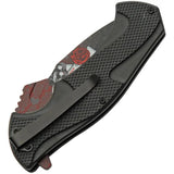 China Made Four Card Linerlock Knife Assisted Opening For Collectors With Skull Art ABS Handle 5 Inch Closed by China Made