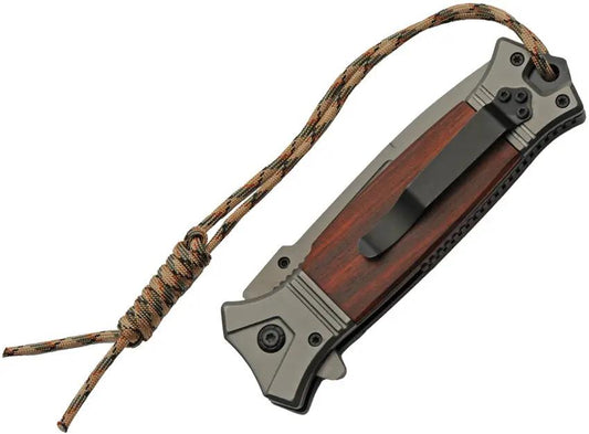 FK-5 Linerlock Engraveable Wood Handle EDC Knife With Gray Titanium Blade, 4-Inch Blade, 5-Inch Closed by China Made