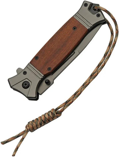 FK-5 Linerlock Engraveable Wood Handle EDC Knife With Gray Titanium Blade, 4-Inch Blade, 5-Inch Closed by China Made