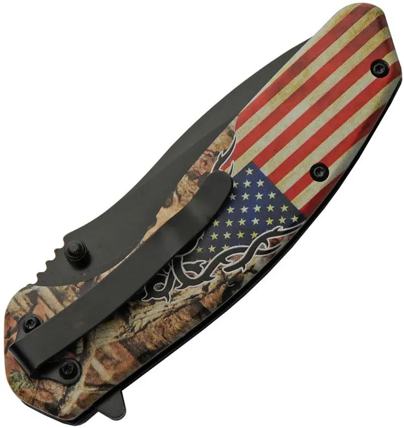 Rite Edge USA Forest Linerlock Knife - Assisted Opening, Black Blade, Aluminum Handle, Forest Camouflage 3D Artwork by Rite Edge