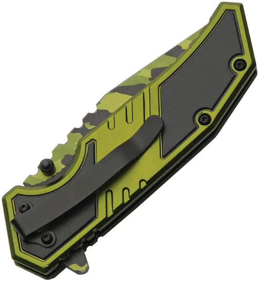 Rite Edge Army Camo Linerlock Knife - Assisted Opening Tanto Blade With Black Green Aluminum Handle by Rite Edge