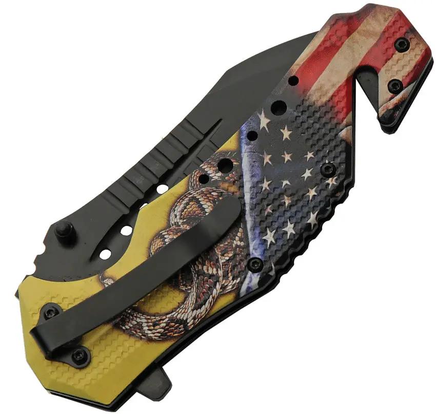 Rite Edge Don't Tread Linerlock - Assisted Opening Tactical Knife With Belt Cutter And Don't Tread On Me Artwork by Rite Edge