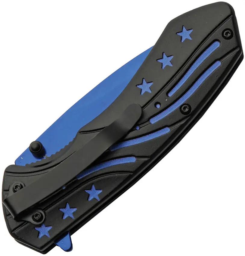 Rite Edge Blue Stars Linerlock - Blue TiNi Coated 3Cr13 Blade With Black Blue Aluminum Handle And Pocket Clip by Rite Edge