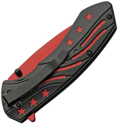 Rite Edge Red Stars Linerlock - Assisted Opening EDC Knife With Red TiNi Coated 3Cr13 Blade And Black Aluminum Handle by Rite Edge