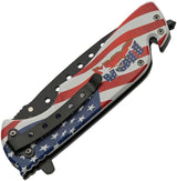 Rite Edge Rescue Linerlock Auto Opening Flag Knife - Assisted Opening American Flag Handle Artwork by Rite Edge