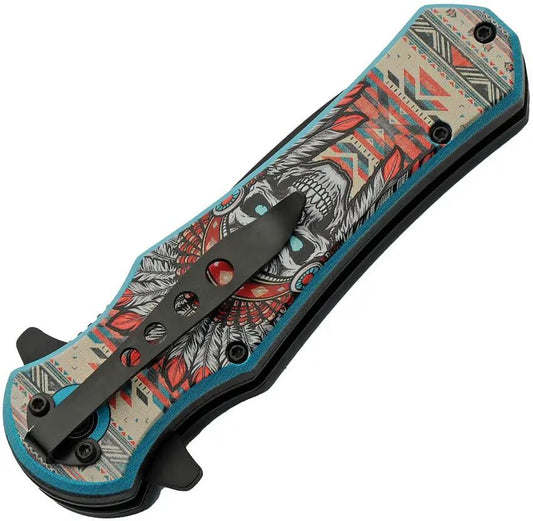 Rite Edge Headdress Linerlock A/O Skull Knife - Assisted Opening Black Finish 3Cr13 Stainless Blade With ABS Handle by Rite Edge