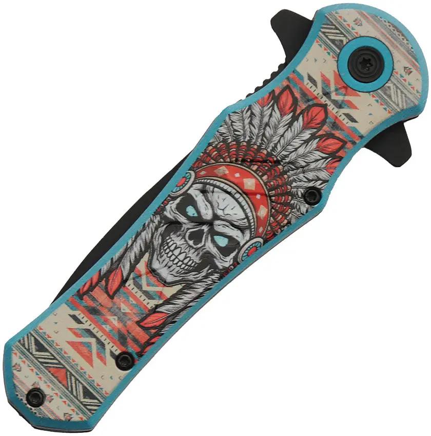 Rite Edge Headdress Linerlock A/O Skull Knife - Assisted Opening Black Finish 3Cr13 Stainless Blade With ABS Handle by Rite Edge