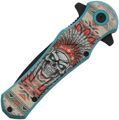Rite Edge Headdress Linerlock A/O Skull Knife - Assisted Opening Black Finish 3Cr13 Stainless Blade With ABS Handle by Rite Edge