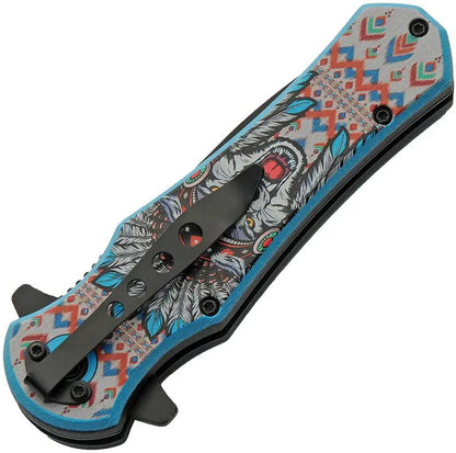 Rite Edge Headdress Linerlock Assisted Opening Wolf 300603-WF - Black 3Cr13 Stainless Blade by Rite Edge