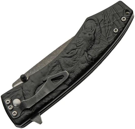 Rite Edge Dark Moon Linerlock Auto Blue Moon And Wolf Artwork Knife - With Assisted Opening And 3.38 Inch Blade by Rite Edge