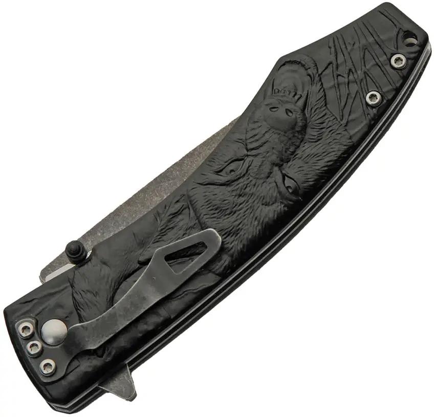 Rite Edge Dark Moon Linerlock Assisted Opening Knife Red Moon Wolf Artwork - 4.75in Closed, 3.38in 420 Stainless Blade by Rite Edge