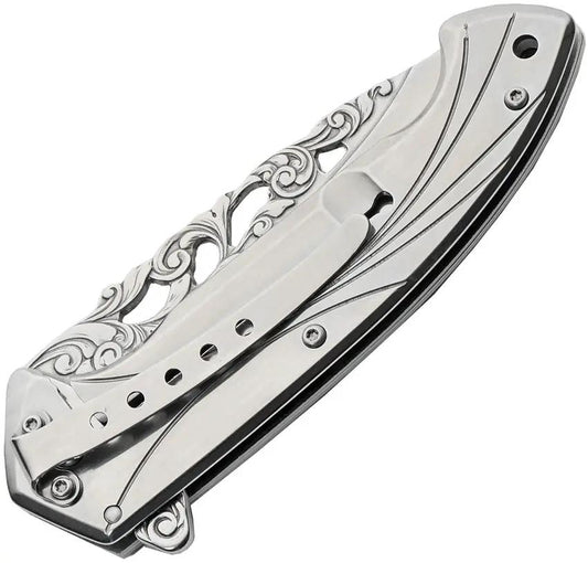 Deer Premium Framelock Folding Knife 420 Stainless Satin Blade Extended Tang EDC Gift Box by China Made