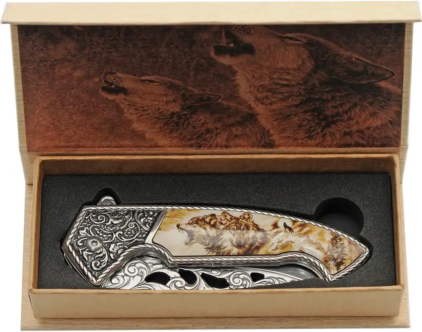 Premium Wolf Framelock Folding Knife With Satin 420 Blade Extended Tang Lanyard Clip For EDC Enthusiasts by China Made