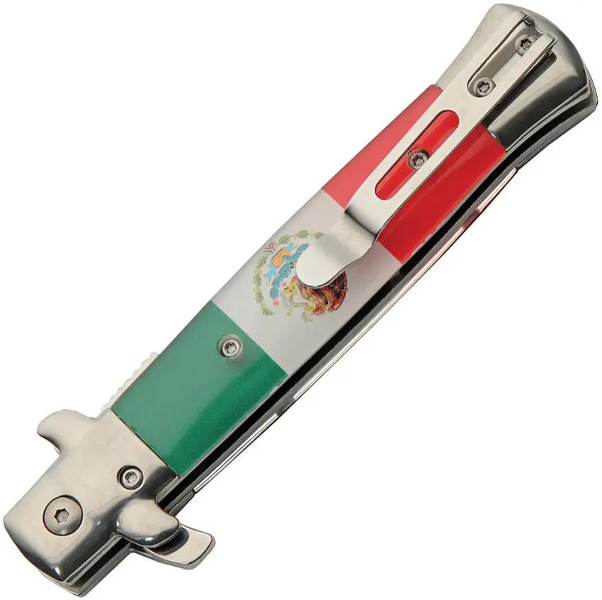 Rite Edge Stiletto Linerlock Assisted Opening Mexico - Satin 4 Inch Blade With Mexican Flag Artwork by Rite Edge