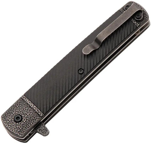 Samurai Linerlock Folding Knife For EDC Enthusiasts Black Stonewash Blade 4 Inch 5 Inch Closed China Made by China Made