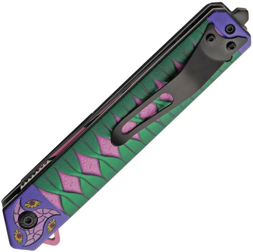 Rite Edge Kokushibo Linerlock Assisted Opening Knife - Pink And Green Aluminum Handle Glass Breaker Pocket Clip by Rite Edge