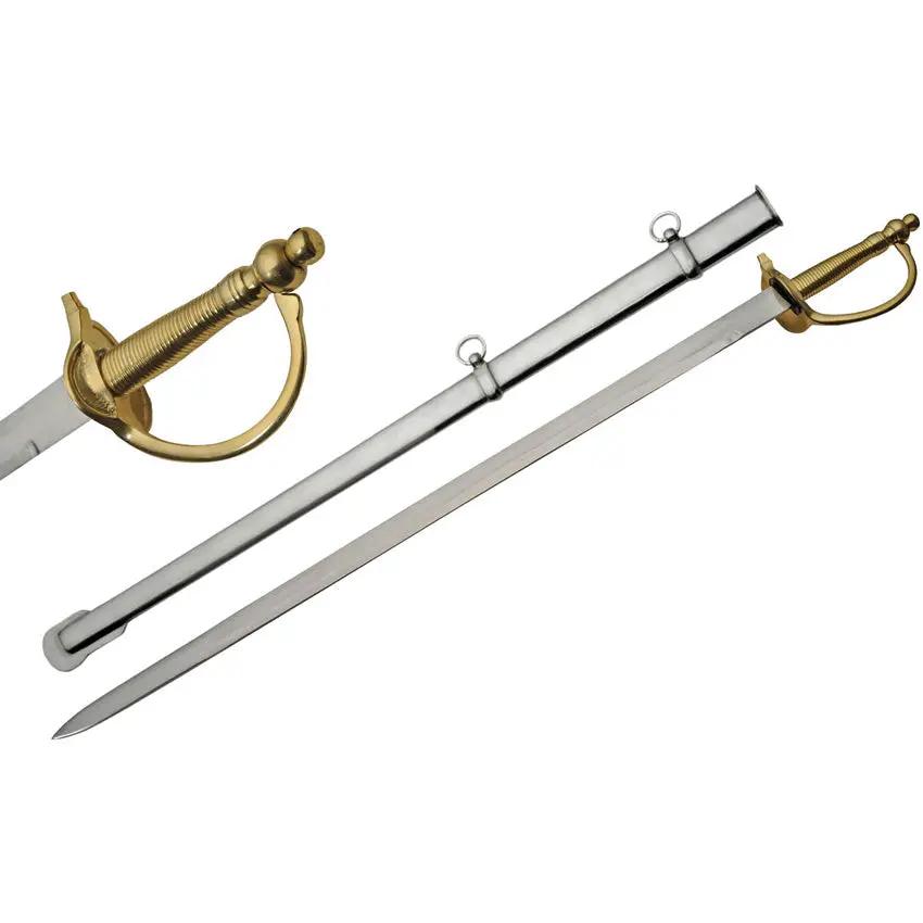 CSA NCO Sword with Plain Blade 37 Inch Overall Satin Stainless Blade Brass Handle D Guard Metal Scabbard for Collectors by China Made