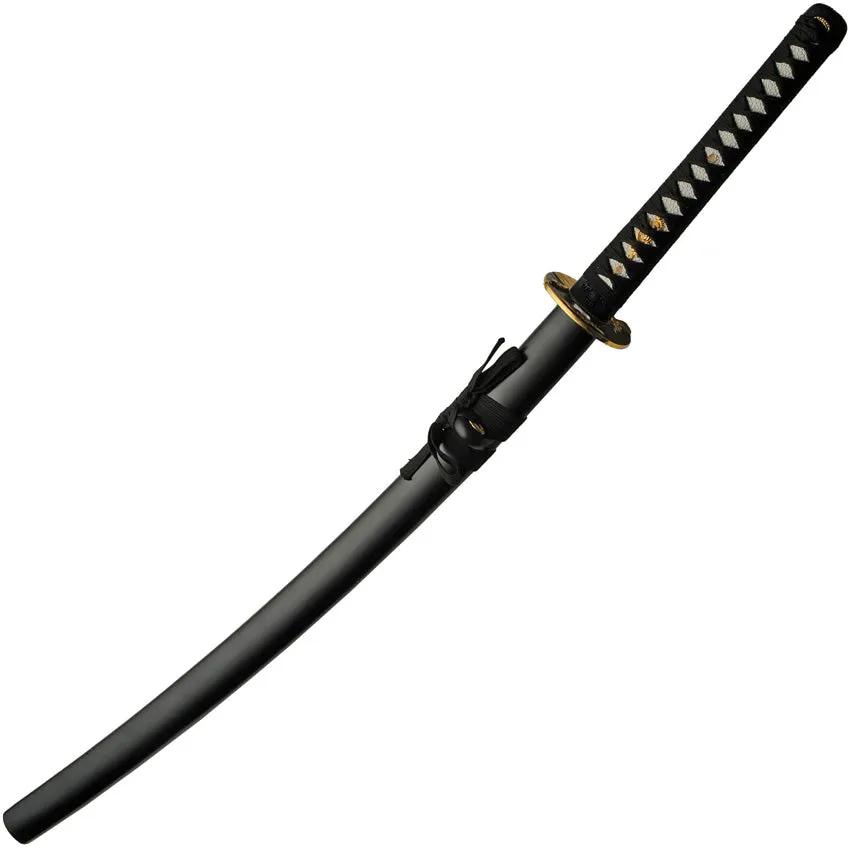 Hand Forged Samurai Sword With 28in Satin Stainless Blade Black Cord Wrapped Handle Display Stand And Box For Collectors by China Made
