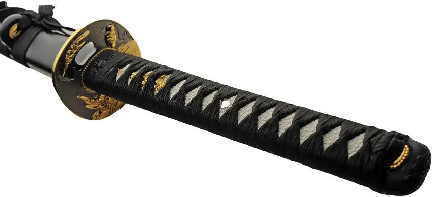 Hand Forged Samurai Sword With 28in Satin Stainless Blade Black Cord Wrapped Handle Display Stand And Box For Collectors by China Made