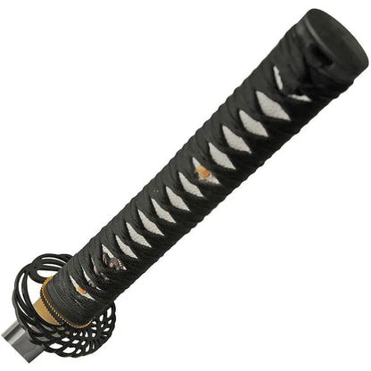 Rite Edge Swirl Samurai Sword - Brass Collar Swirl Tsuba With White Cord Wrapped Handle And Black Wood Scabbard by Rite Edge