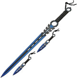 Monster Sword Set With Blue Skull Two Tone Stainless Blade Full Tang Glass Breaker 26in Sword And Knives For Collectors by China Made