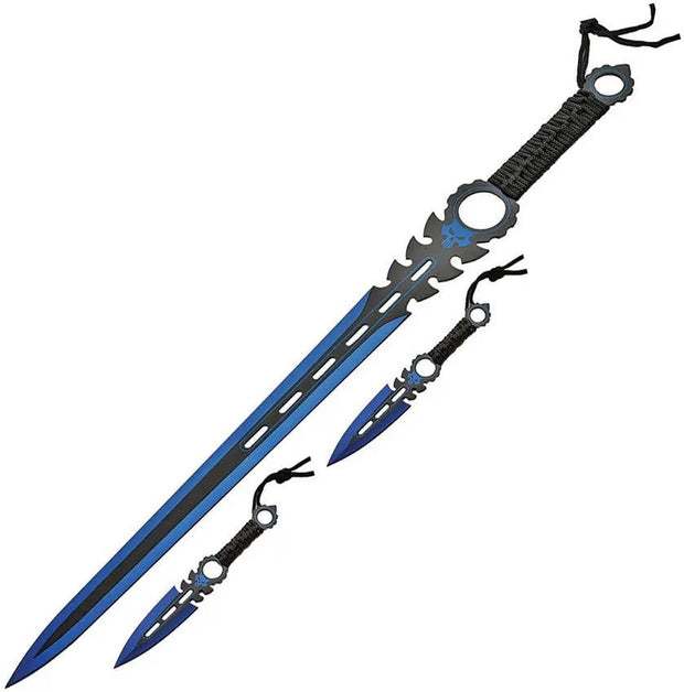 Monster Sword Set With Blue Skull Two Tone Stainless Blade Full Tang Glass Breaker 26in Sword And Knives For Collectors by China Made