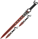 Monster Sword Set Red 26 Inch Fantasy Sword With Two Tone Stainless Blade And Throwing Knives For Collectors by China Made