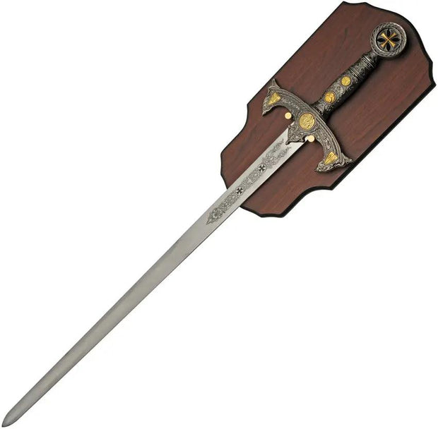 Knights Templar Sword Replica With Antique Bronze Finish For Collectors Wooden Plaque Included 47 Inch Overall Length by China Made