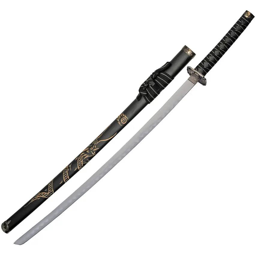 Dragon Katana Set 3 Piece Stainless Blade With Black Cord Wrapped Handles And Display Stand For Collectors by China Made