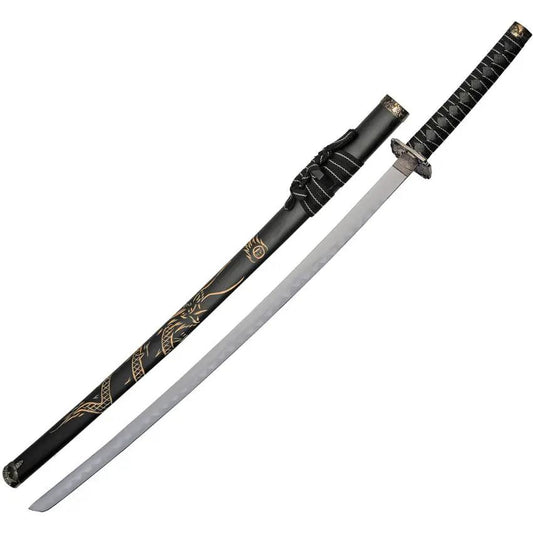 Dragon Katana Set 3 Piece Stainless Blade With Black Cord Wrapped Handles And Display Stand For Collectors by China Made