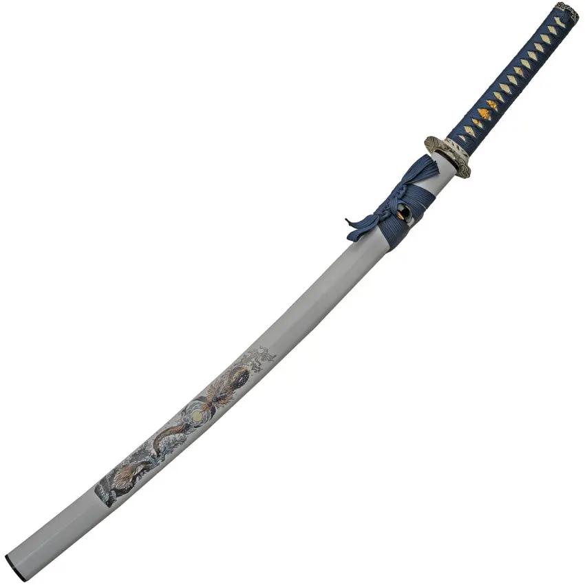 Water Dragon Katana 1045 Carbon Steel Blade Blue Cord Wrapped Handle PVC Scabbard Boxed For Collectors by China Made