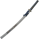 Water Dragon Katana 1045 Carbon Steel Blade Blue Cord Wrapped Handle PVC Scabbard Boxed For Collectors by China Made