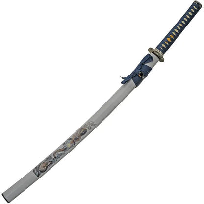 Water Dragon Katana 1045 Carbon Steel Blade Blue Cord Wrapped Handle PVC Scabbard Boxed For Collectors by China Made