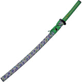 Lucky Spring Katana 30 Inch 1045 Carbon Steel Blade With Green Cord Wrapped Handle Flower PVC Scabbard For Collectors by China Made
