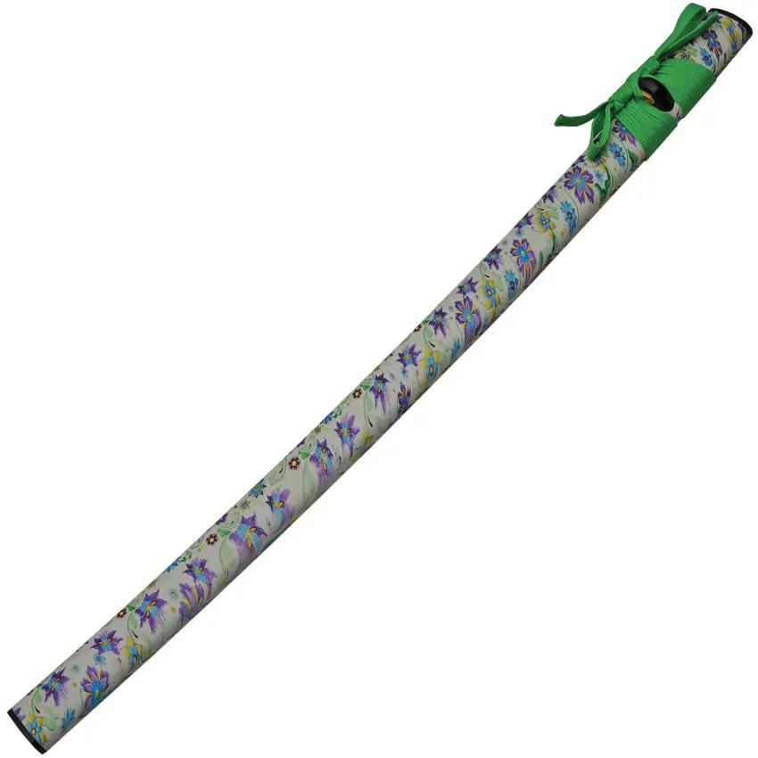 Lucky Spring Katana 30 Inch 1045 Carbon Steel Blade With Green Cord Wrapped Handle Flower PVC Scabbard For Collectors by China Made