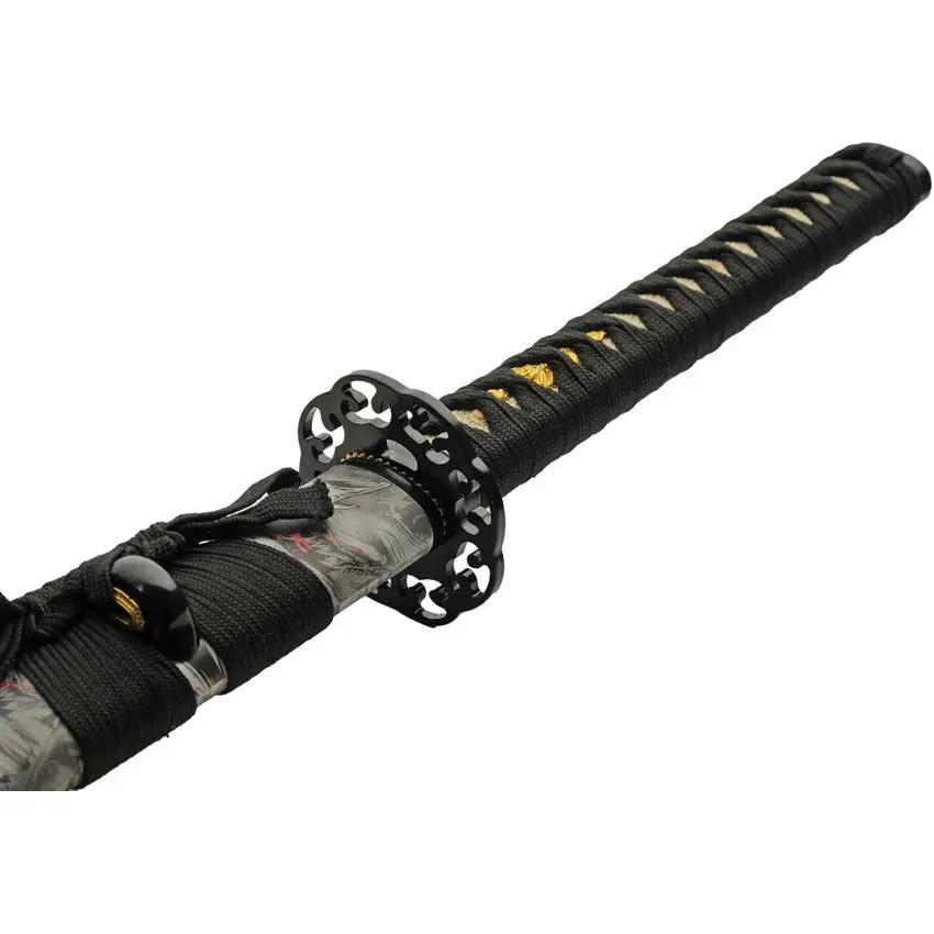 Snarling Wolf Katana 1045 Carbon Steel 30in Blade Black Cord Wrapped Handle Wolf Print PVC Scabbard Collector Sword by China Made