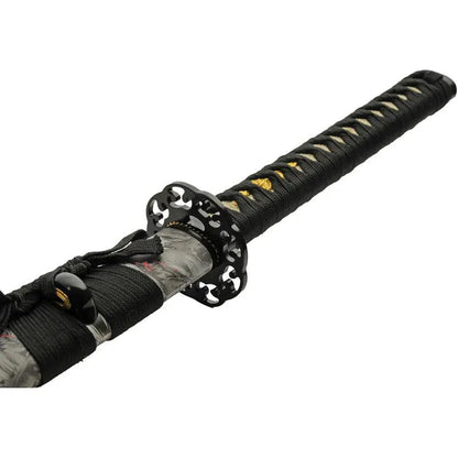Snarling Wolf Katana 1045 Carbon Steel 30in Blade Black Cord Wrapped Handle Wolf Print PVC Scabbard Collector Sword by China Made